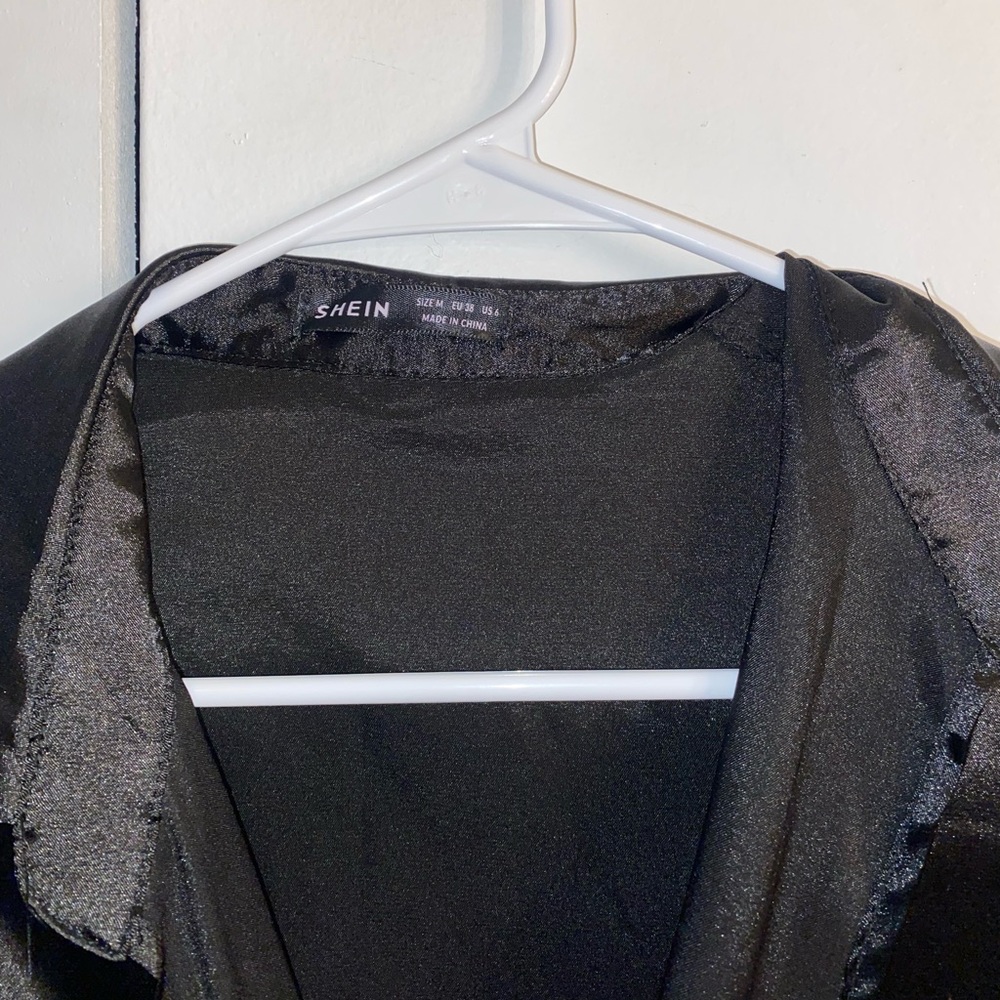 Shein Long Sleeve Self Tie Knot Front Satin Crop Top - Picture 6 of 9